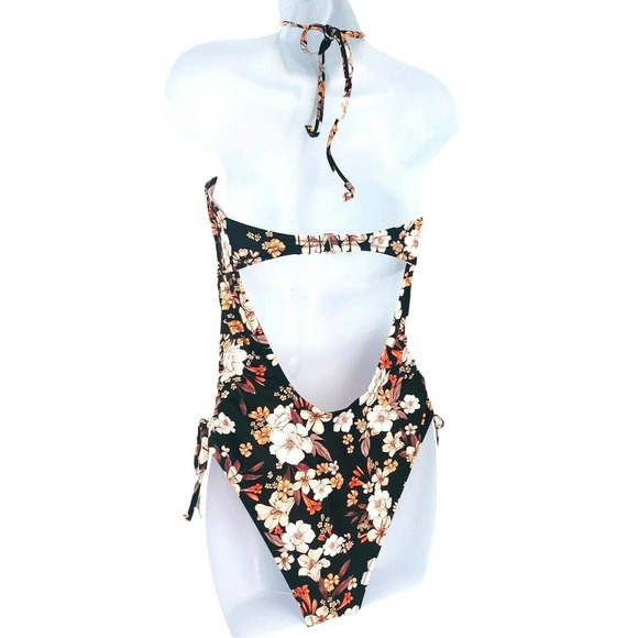Shade N Shore Black Floral Convertible Open Back One Piece Swimsuit Size Medium - Picture 5 of 10